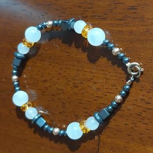 Vintage 1/20 14k Gold Filled Multi Stones Bead Bracelet Quartz Hematite Citrine